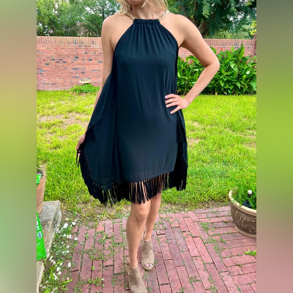 Michael Kors black fringe dress